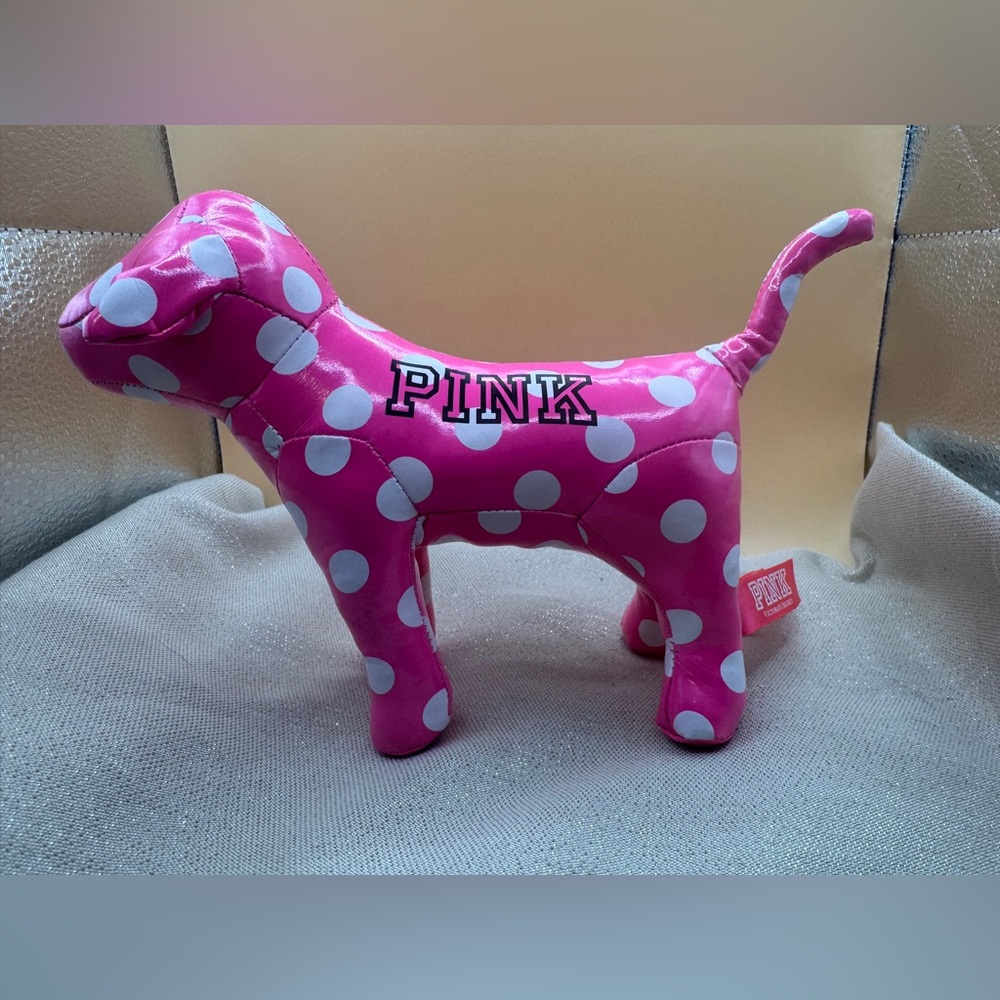 Vs PINK white polka dotted on pink mini vs dog plush